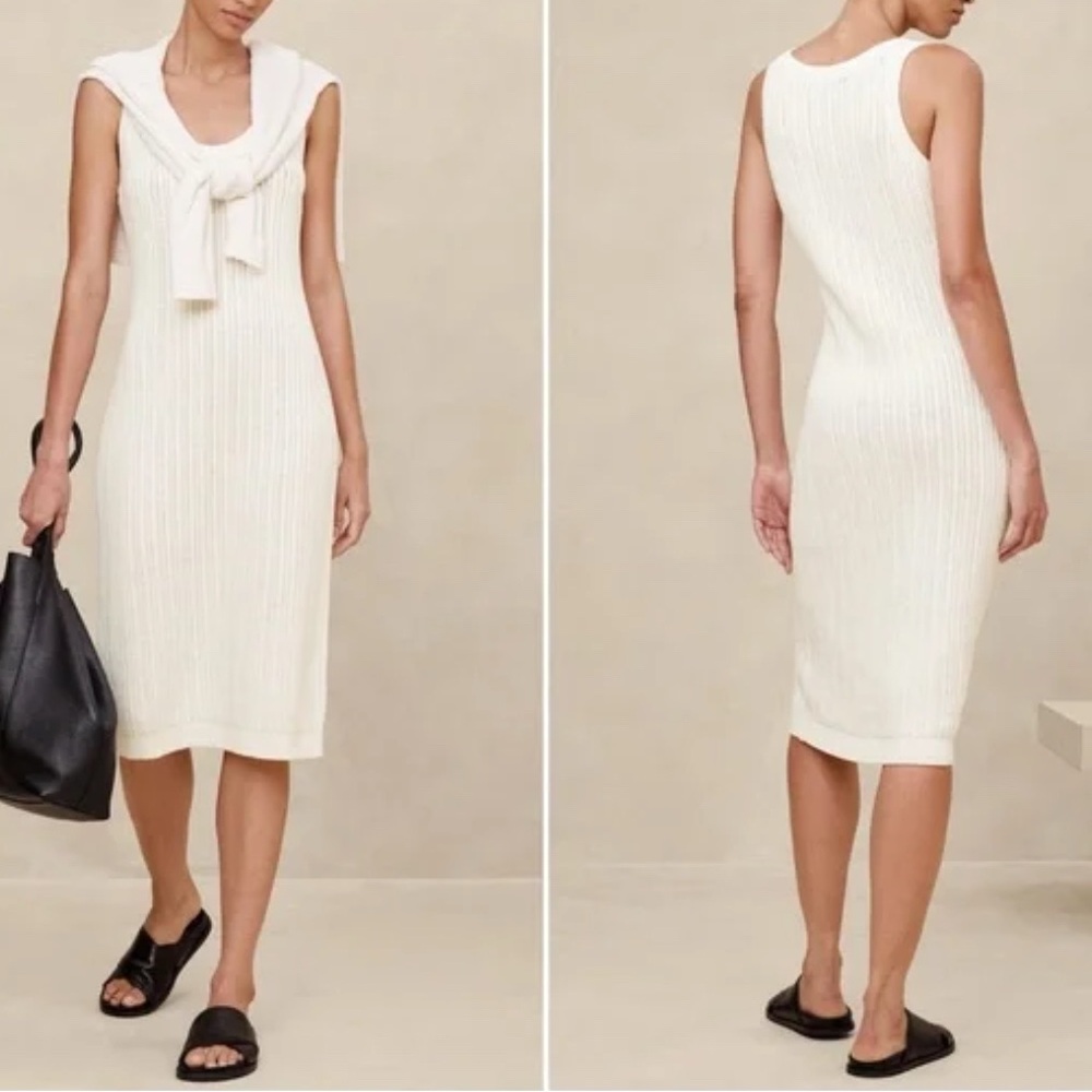 NEW Banana Republic cream crochet knit, midi sweater dress small sleeveless
